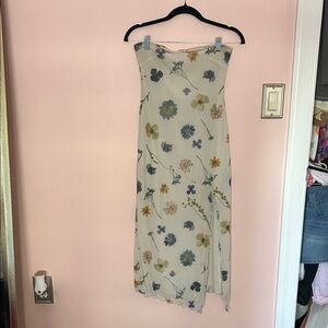 Floral Slip Dress in Cream with Blue & Mustard Flowers (has a slit in front)